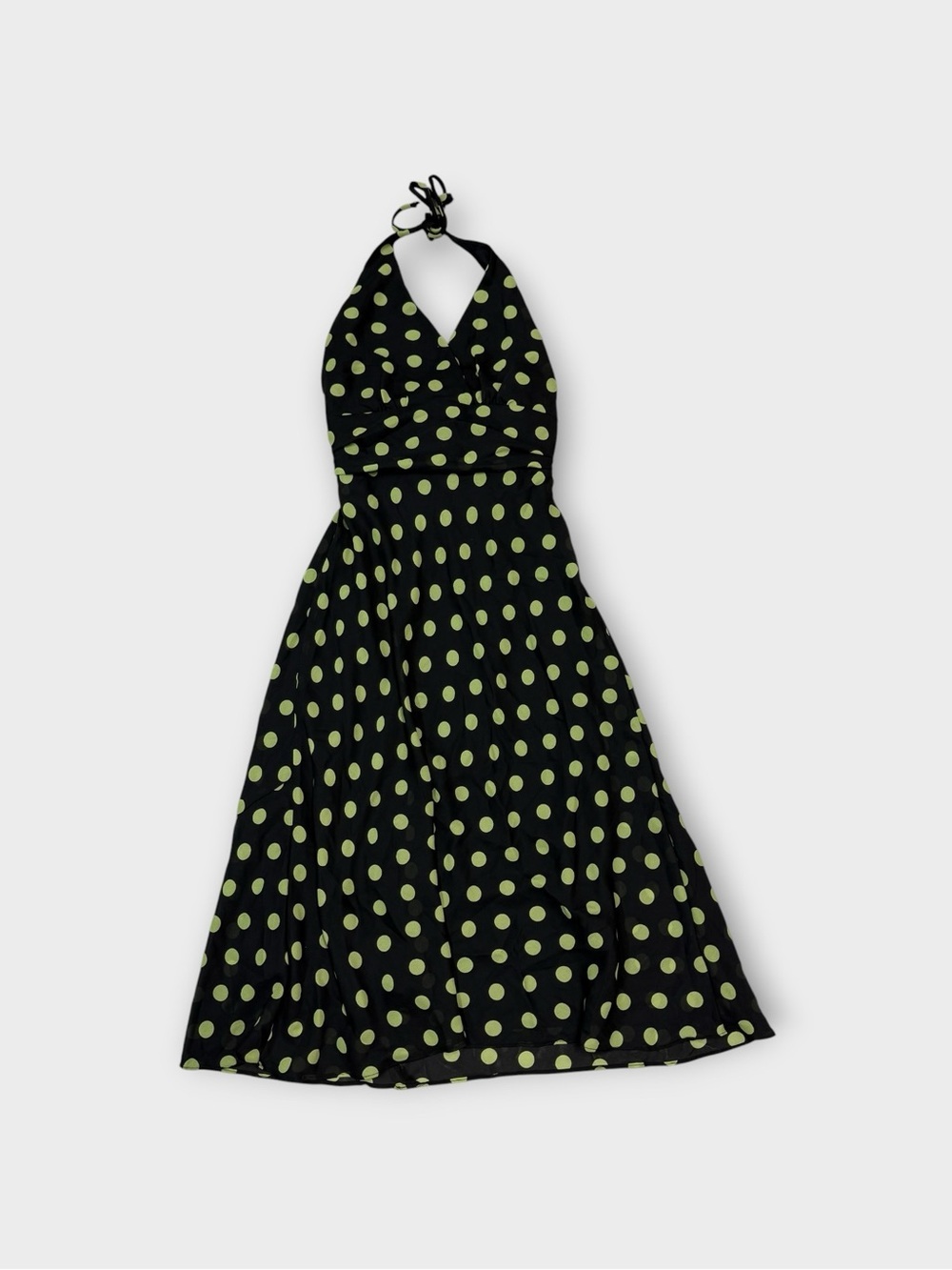 Rabbit Rabbit Rabbit Designs Black Chartreuse Polka Dot Halter Maxi Dress